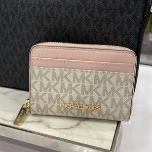Michael Kors Jet Set Travel Medium Zip Around Card Case Powder Blush Multi